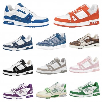Louis V Trainer Luxy Fashion Men Ladies  Leather Low Sneakers